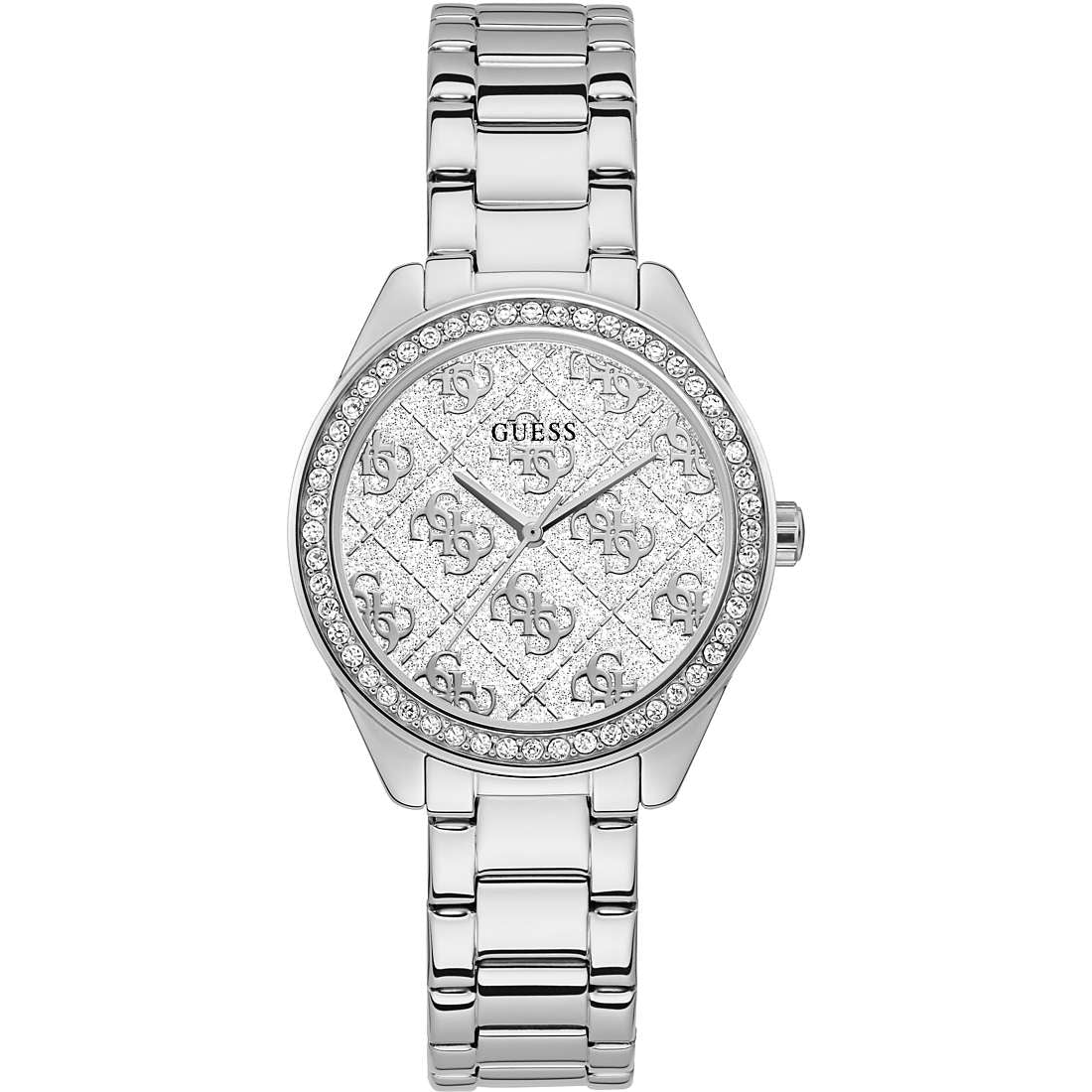 Orologio Donna Guess Quarzo Solo Tempo Acciaio Lavorato Zirconi Bianchi GW0001L1