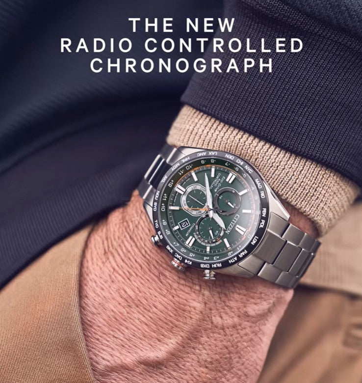 Orologio Uomo Citizen Titanio Radio Controllato Eco Drive Verde CB5946-82X