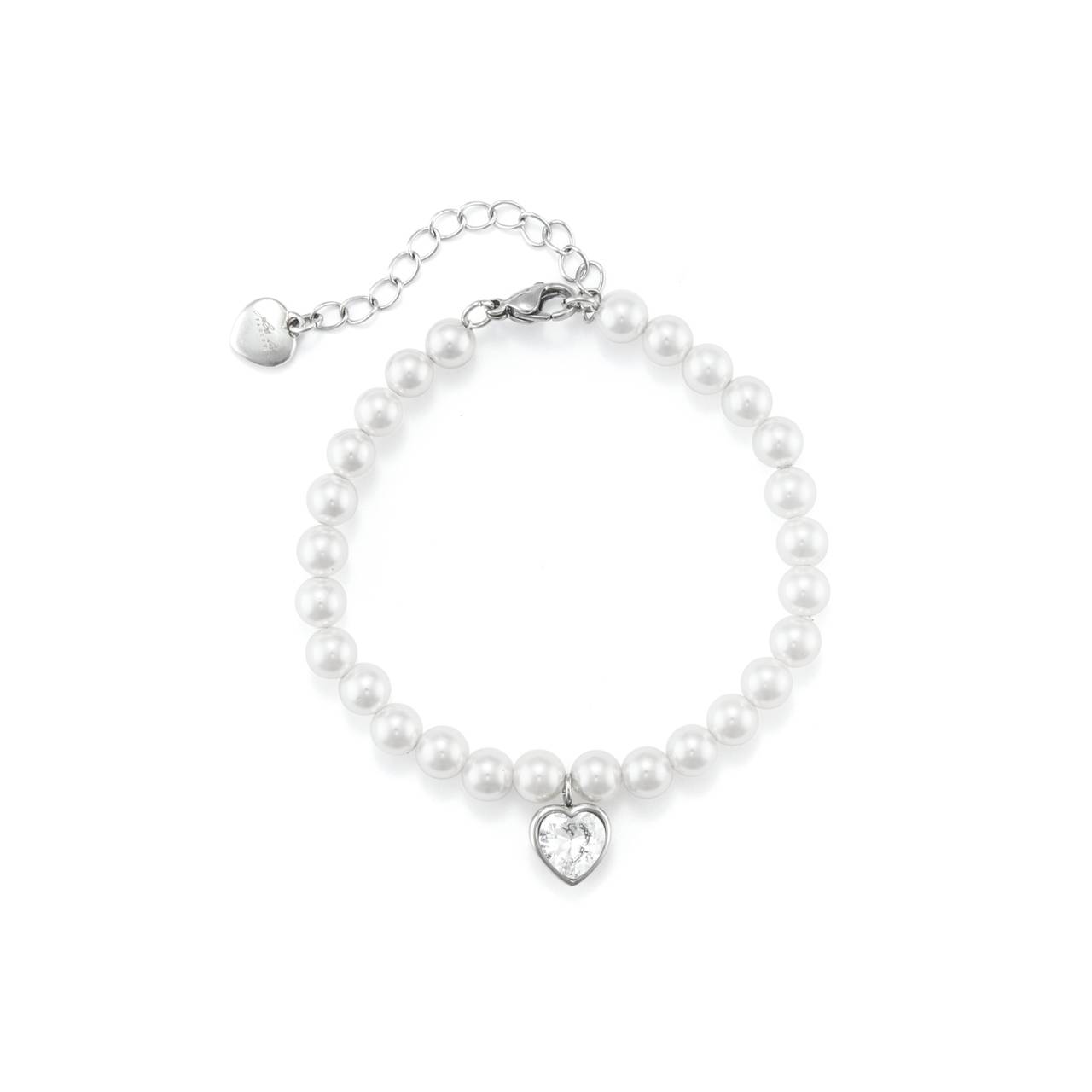 Bracciale Donna 4US Cesare Paciotti Acciaio Perle 6 MM Cuore Zircone 4UBR7126W