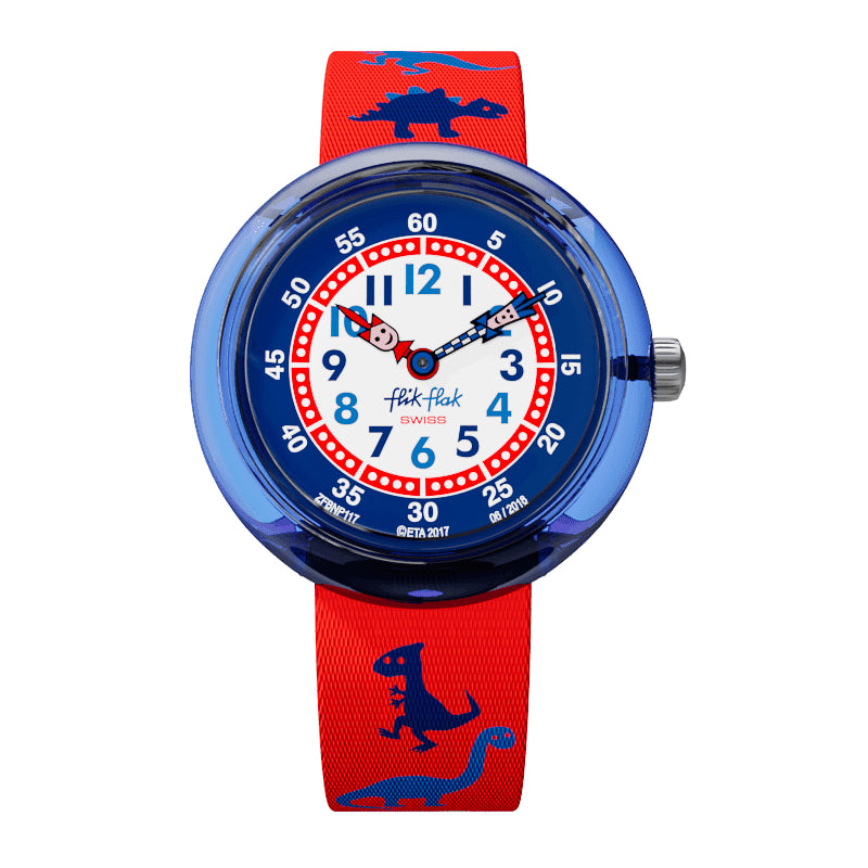 Orologio Bambino Swatch Solo Tempo Flik Flak Dinosauritos Blu Rosso ZFBNP117