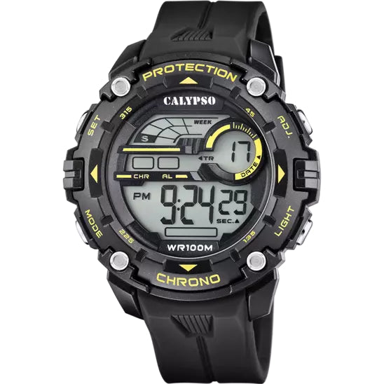 Orologio Uomo Calypso Gomma Quarzo Digitale Cronografo Giallo Nero K5819/4