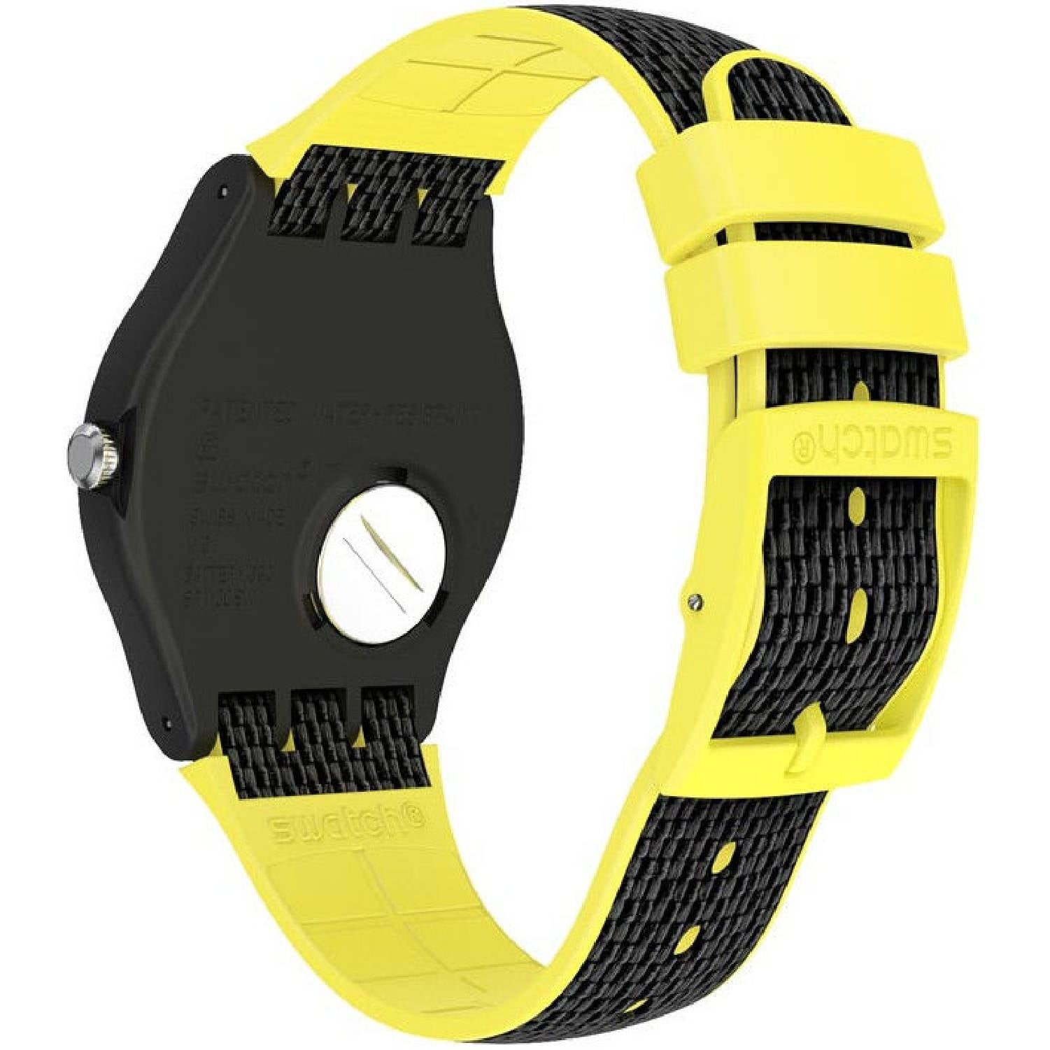 Orologio Uomo Gomma Resina Swatch Quarzo Solo Tempo Data Nero Giallo SUOB406