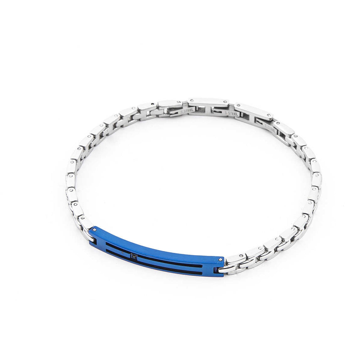 Bracciale Uomo 4US Cesare Paciotti acciaio Bianco con centrale rigido colore PVD blu 4UBR4130
