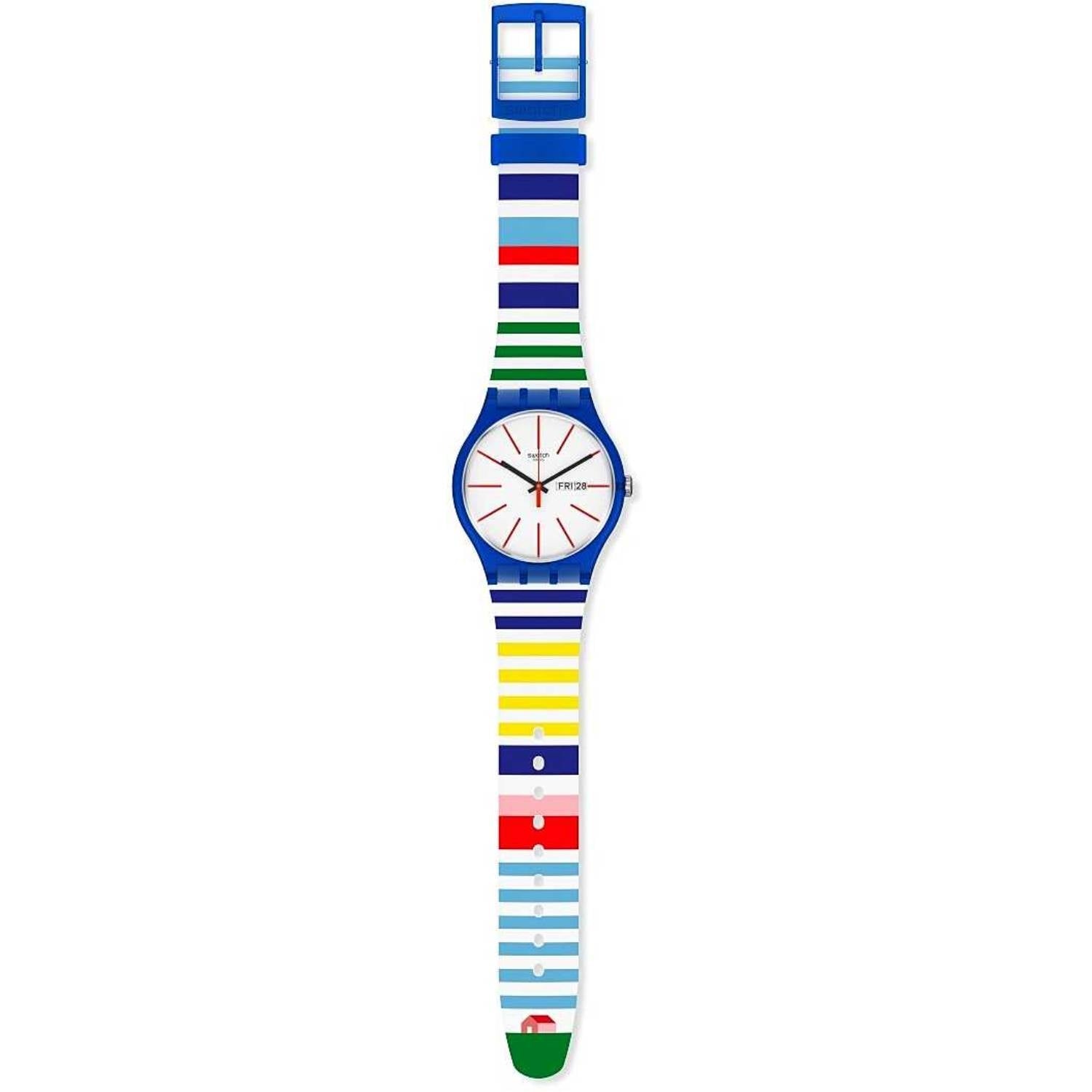 Orologio Uomo Gomma Swatch Quarzo Solo Tempo Doppia Data Arcobaleno SUON715