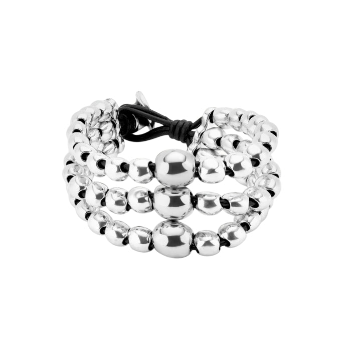 Bracciale Donna Uno De 50 Sfere Tre Fili Placcato Argento Cuoio Marrone PUL2550MTL0000M