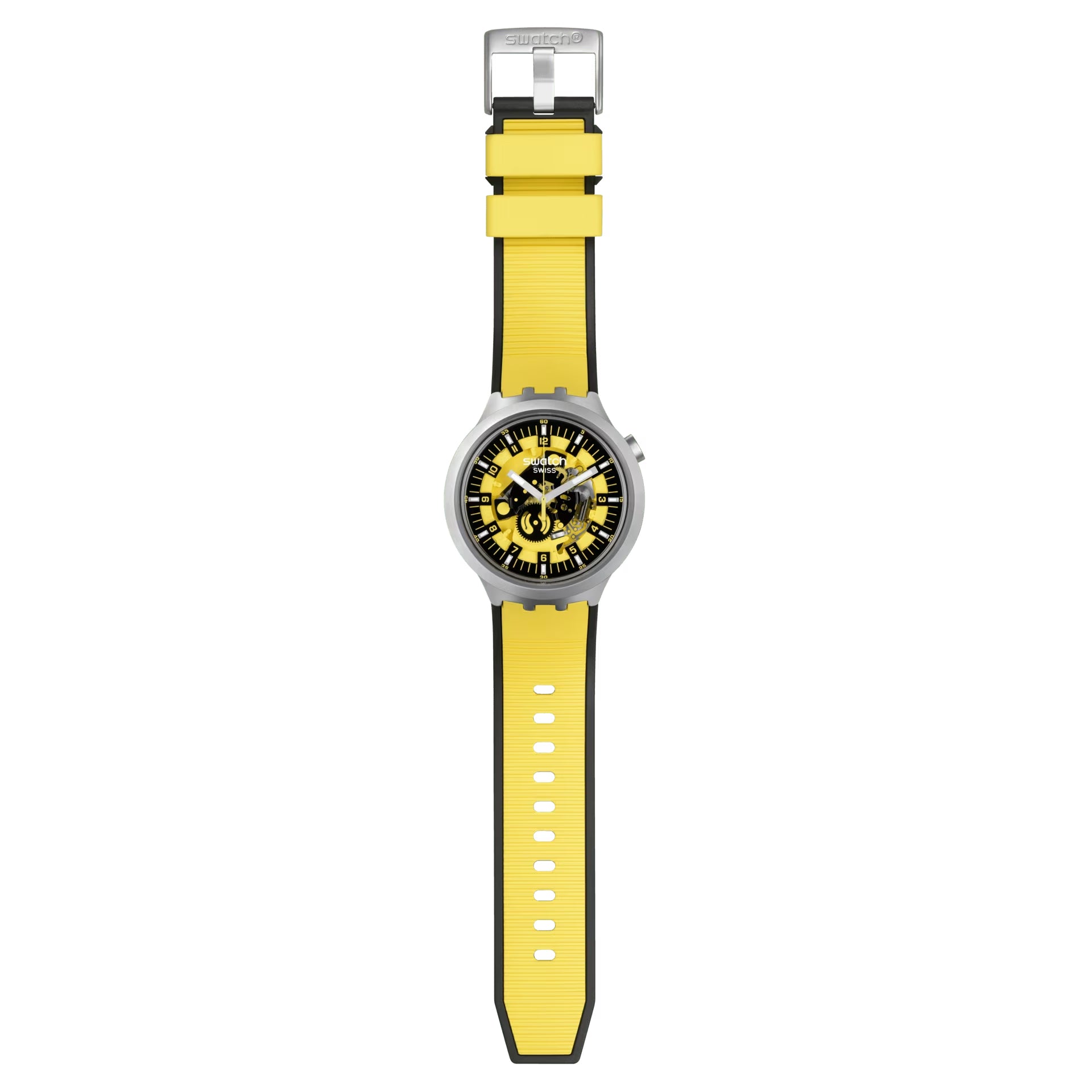 Orologio Unisex Swatch Acciaio Big Bold Bolden Yellow Gomma Scheletrato SB07S109