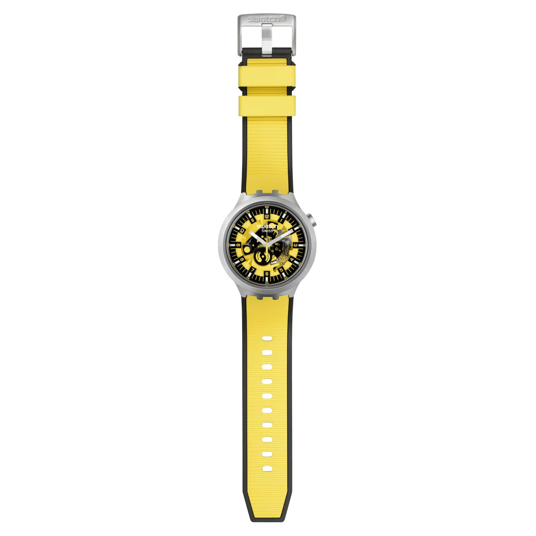 Orologio Unisex Swatch Acciaio Big Bold Bolden Yellow Gomma Scheletrato SB07S109
