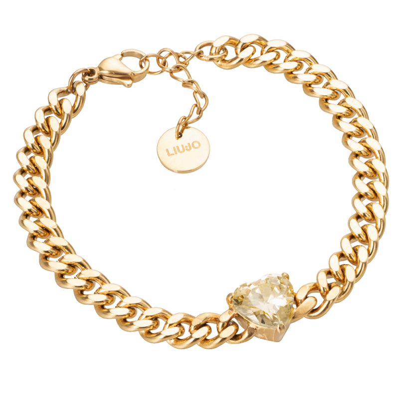 Bracciale Donna Liu Jo Acciaio Catena Groumette Dorata Cuore Zircone Giallo LJ2128