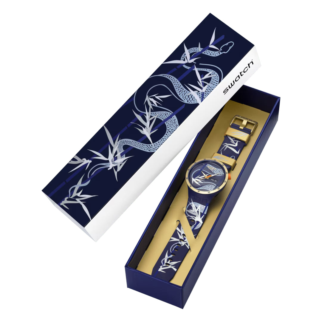 Orologio Unisex Swatch Blue And Golden Lithe Dancer Capodanno Cinese SB05Z700