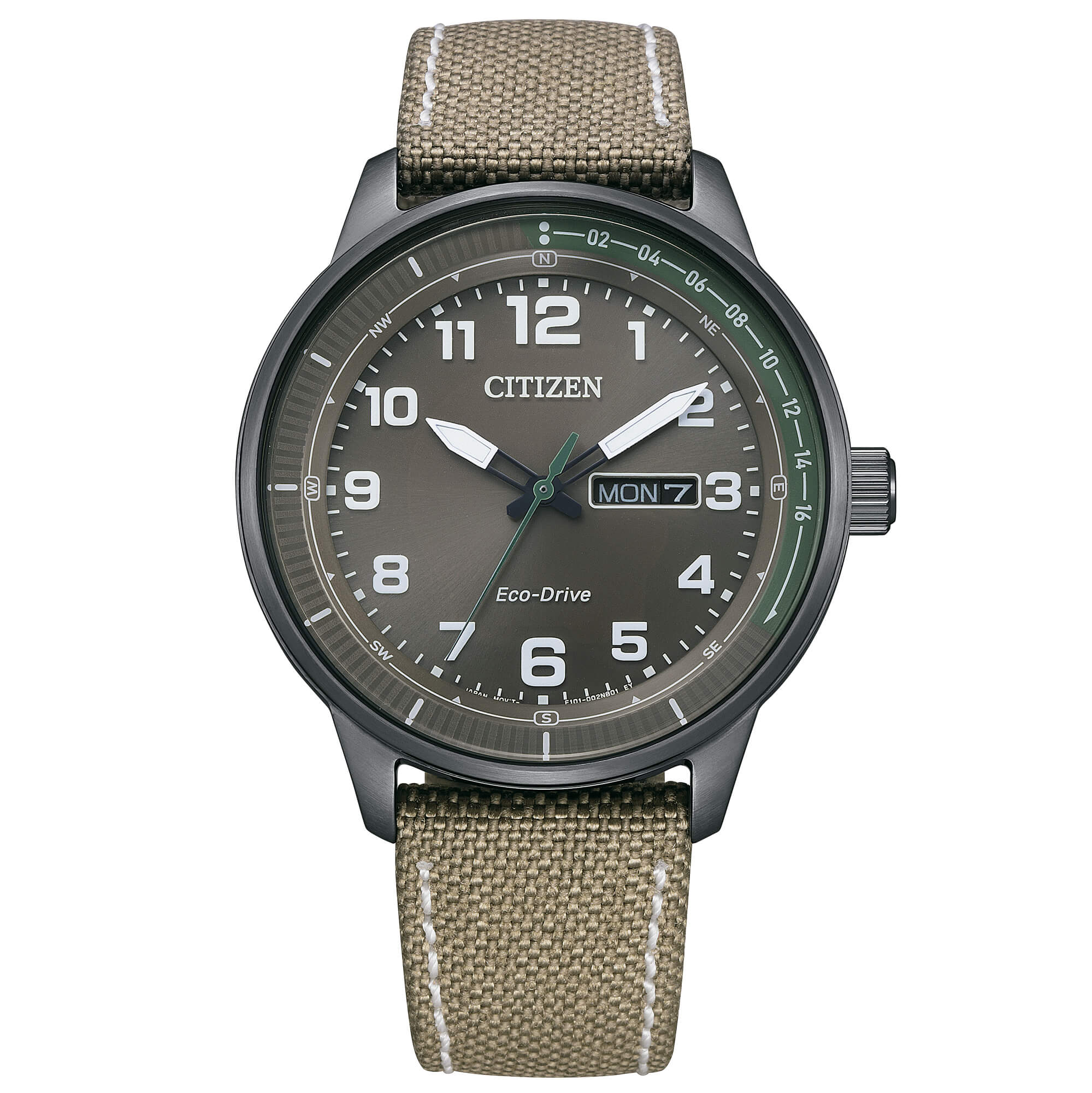 Orologio Uomo Citizen Eco Drive Solo Tempo Doppia Data Acciaio Cordura BM8595-16H