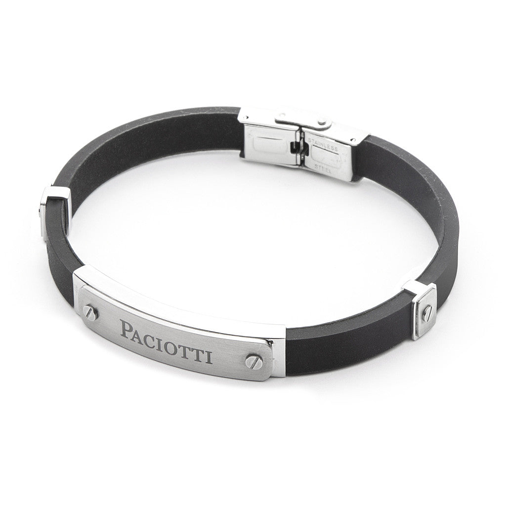 Bracciale Uomo 4US Paciotti Acciaio E Gomma Nera 4UBR4540