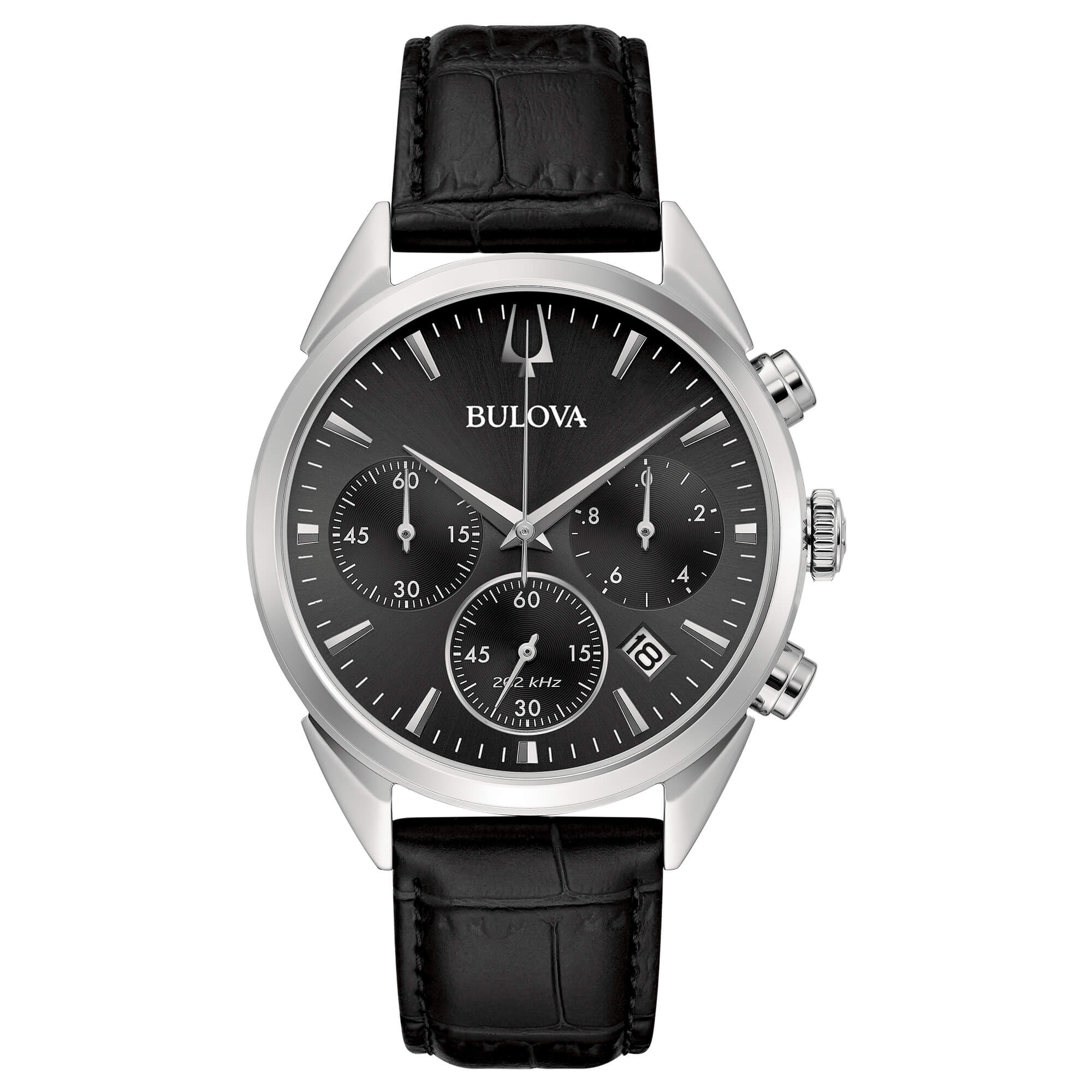Orologio Uomo Bulova Quarzo Cronografo HIGH PRECISION Acciaio Pelle Nero 96B371