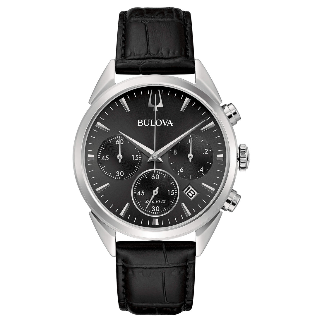 Orologio Uomo Bulova Quarzo Cronografo HIGH PRECISION Acciaio Pelle Nero 96B371