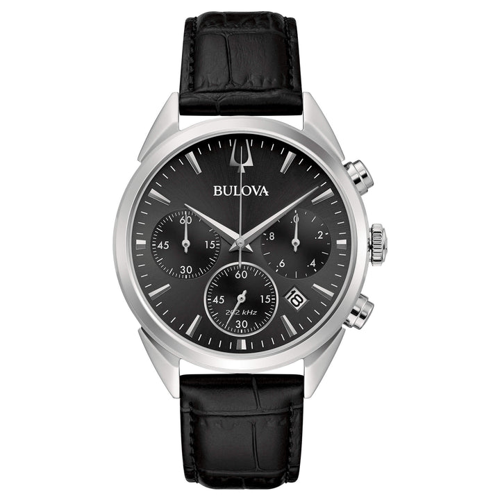 Orologio Uomo Bulova Quarzo Cronografo HIGH PRECISION Acciaio Pelle Nero 96B371