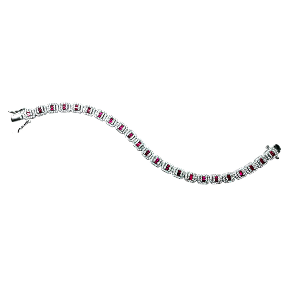 Bracciale Unisex Re Mida Tennis Baguette Rosse Argento Zirconi Bianchi Tennis-25