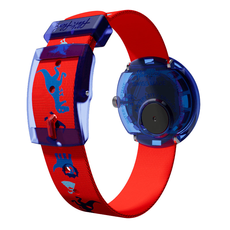 Orologio Bambino Swatch Solo Tempo Flik Flak Dinosauritos Blu Rosso ZFBNP117