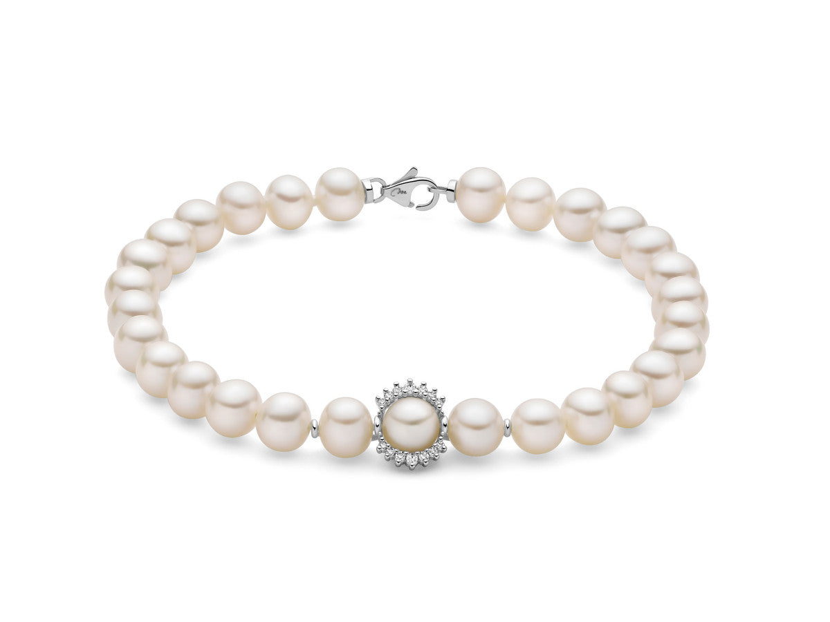 Bracciale Donna Miluna Oro Bianco 18 KT Perle 6-6,5 mm e Diamanti PBR3568