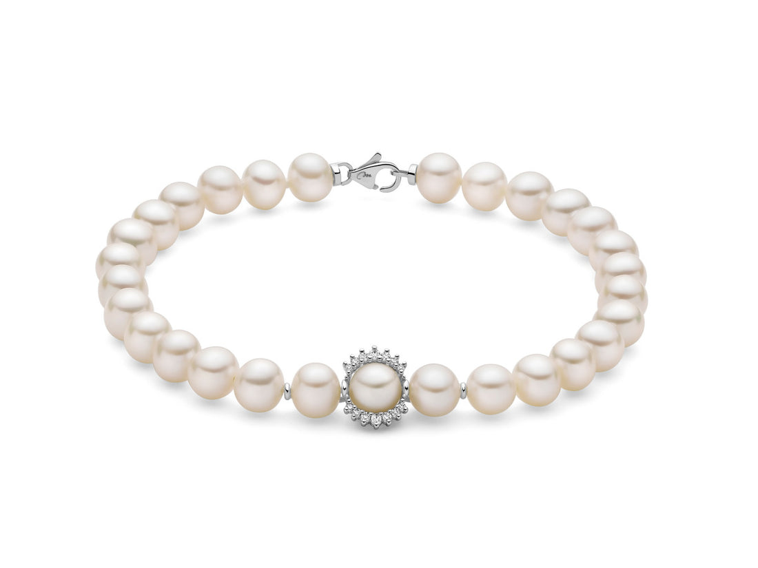 Bracciale Donna Miluna Oro Bianco 18 KT Perle 6-6,5 mm e Diamanti PBR3568