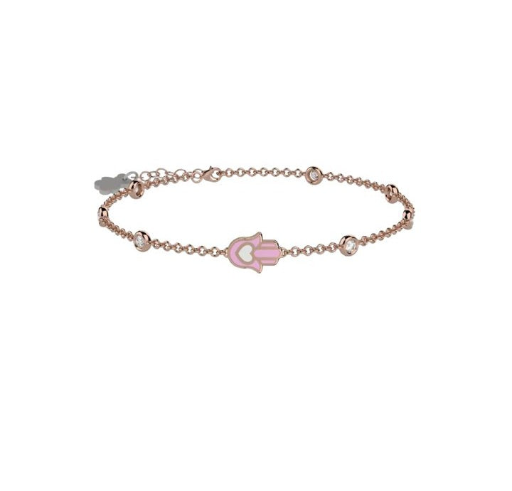 Bracciale Bambina Nanàn Argento 925 rosè con mano smaltata rosa e zirconi NAN0532