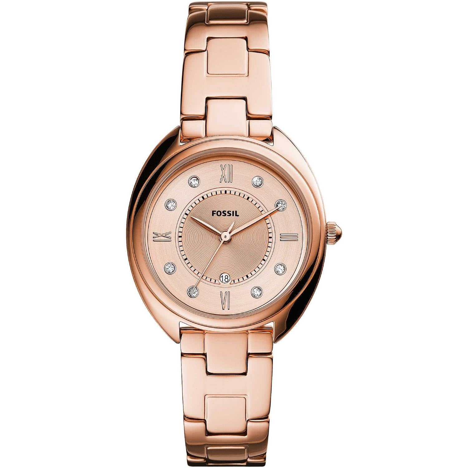 Orologio Donna Fossil Acciaio Rosè Quarzo Solo Tempo Data Soleil Zirconi ES5070