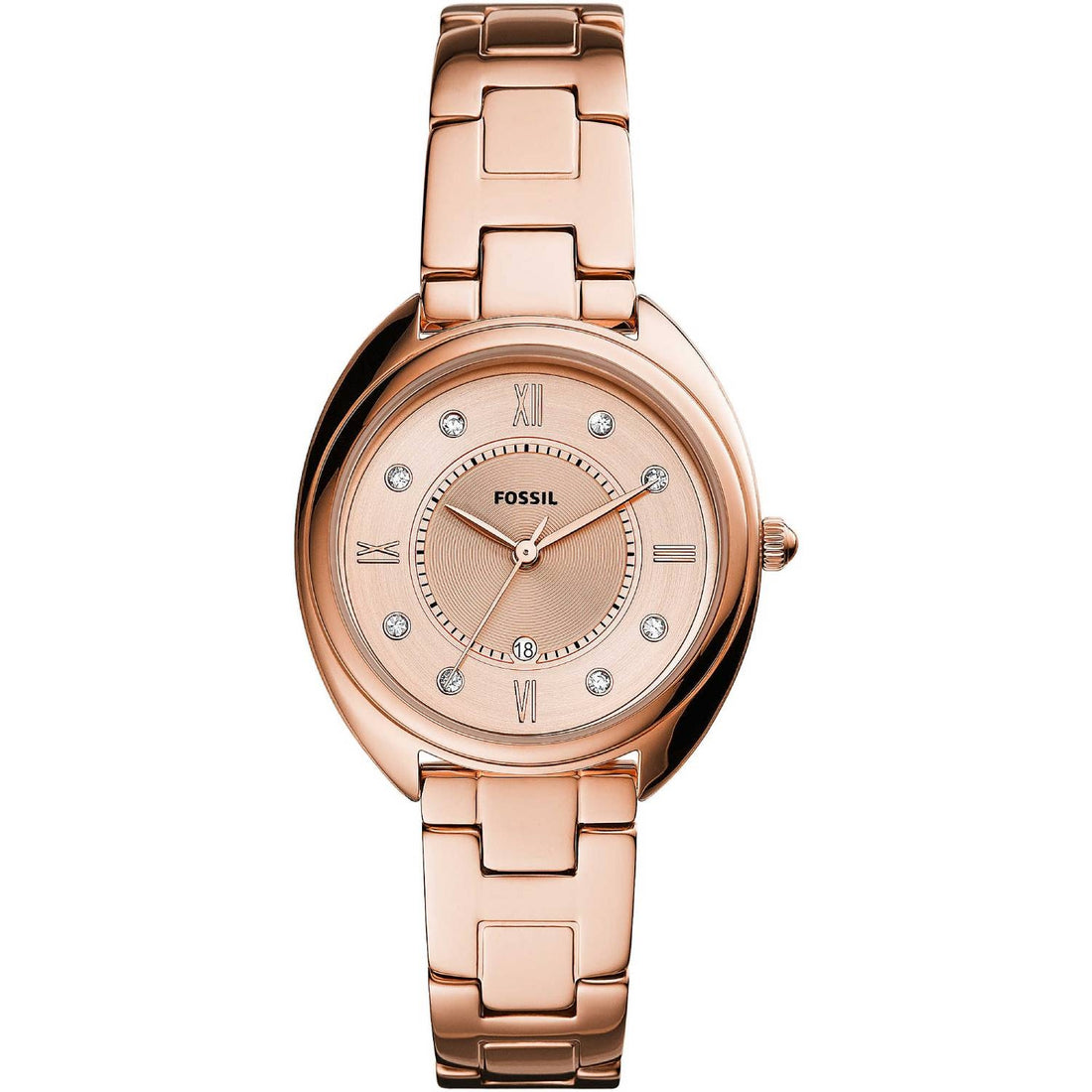 Orologio Donna Fossil Acciaio Rosè Quarzo Solo Tempo Data Soleil Zirconi ES5070