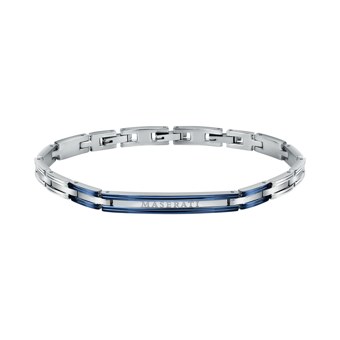 Bracciale Uomo Maserati Acciaio Bicolore Blu Logo Centrale Semirigido JM421ATK11