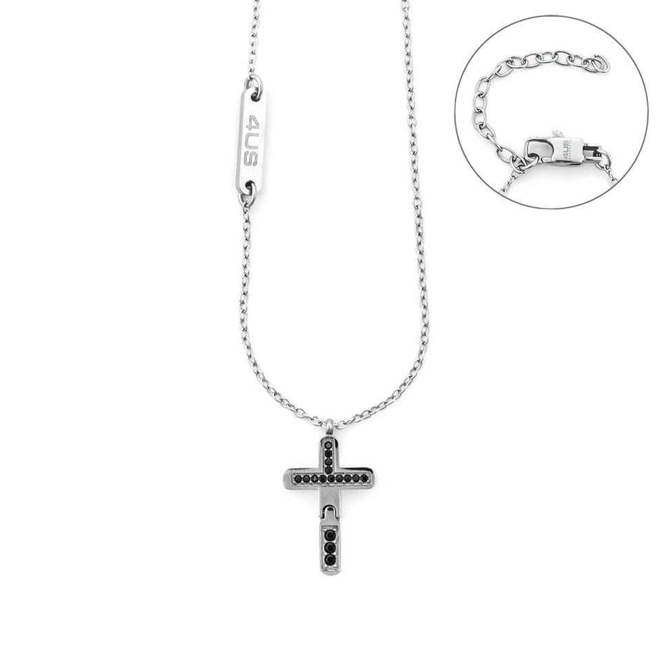 Collana 4US Cesare Paciotti Uomo Croce Snodabile Zirconi Neri 4UCL7515
