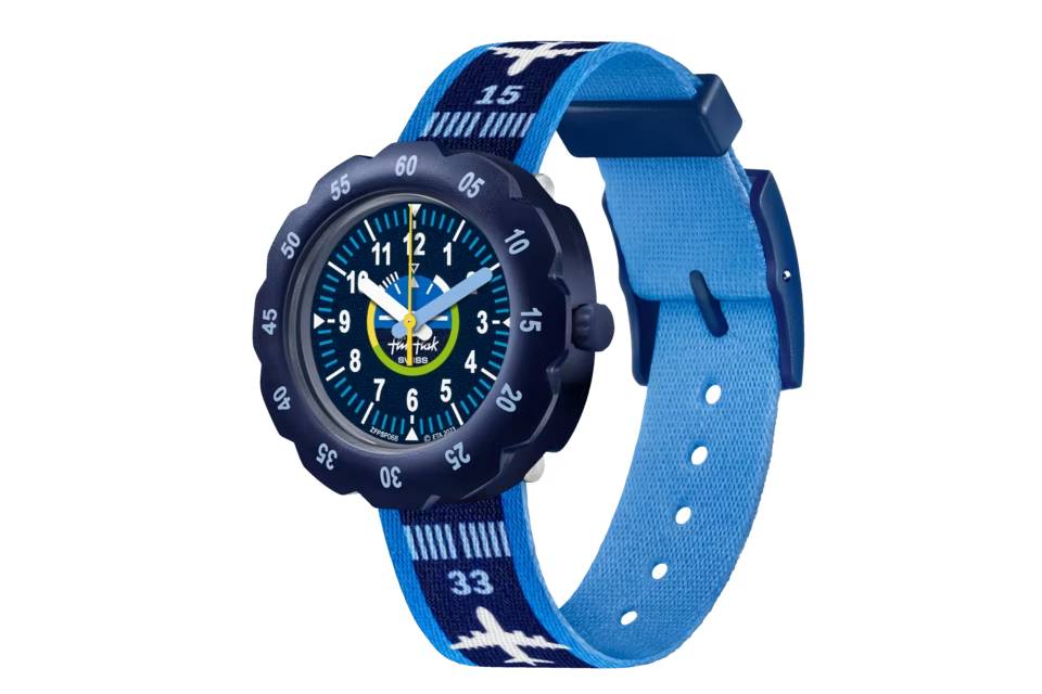Orologio Bambino Swatch Flik Flak Take Off Aereoplano Quarzo Blu Nero ZFPSP068