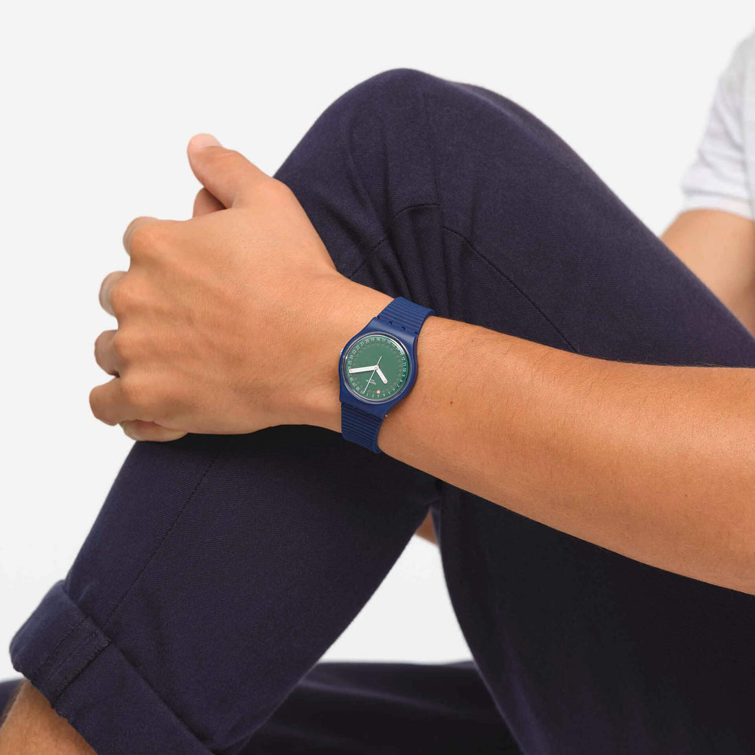 Orologio Uomo Swatch Quarzo Solo Tempo Data Numeri Blu Verde SO28N403