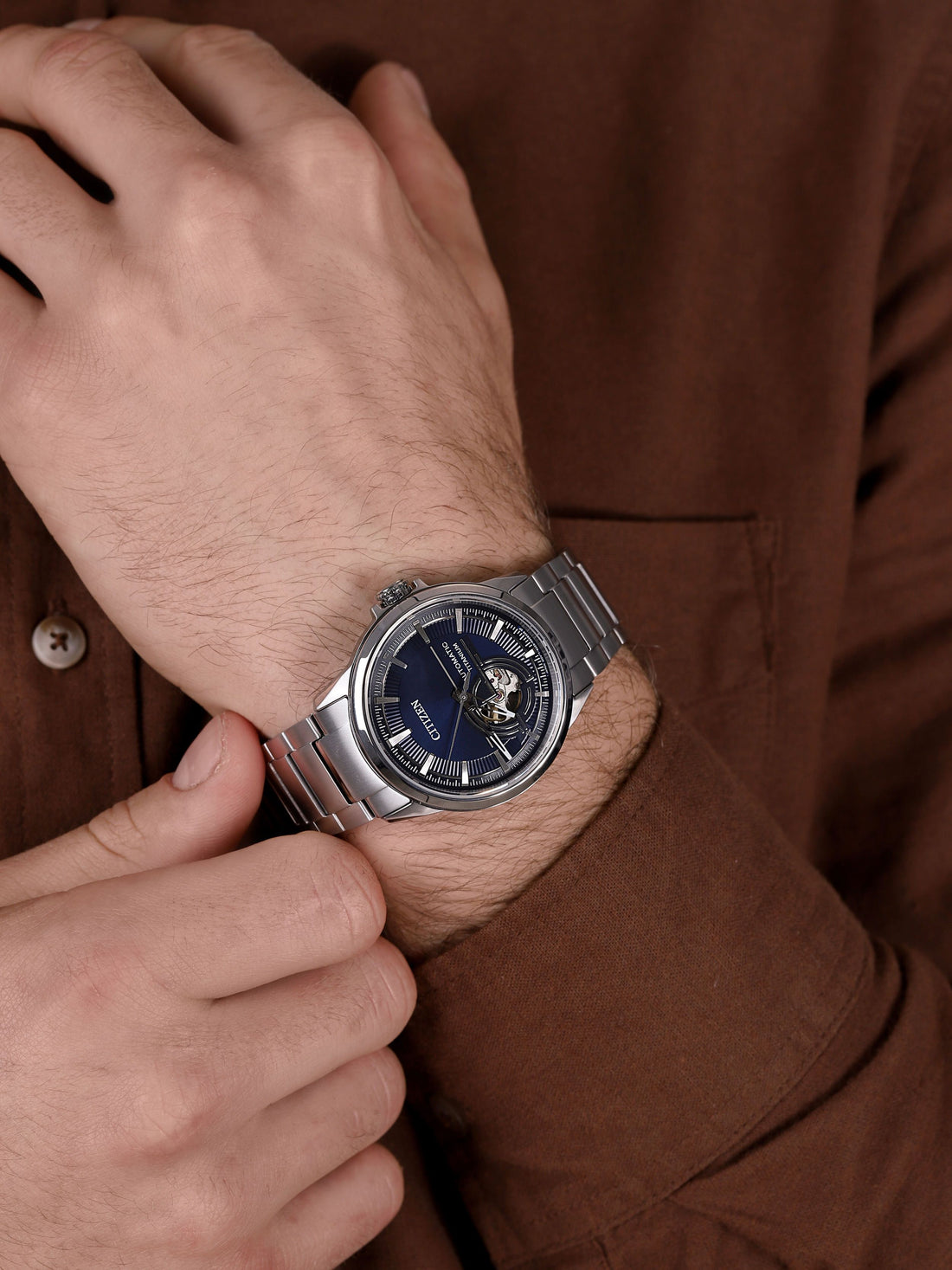 Orologio Uomo Citizen Automatico Blu Open Heart Titanio Satinato NH9120-88L