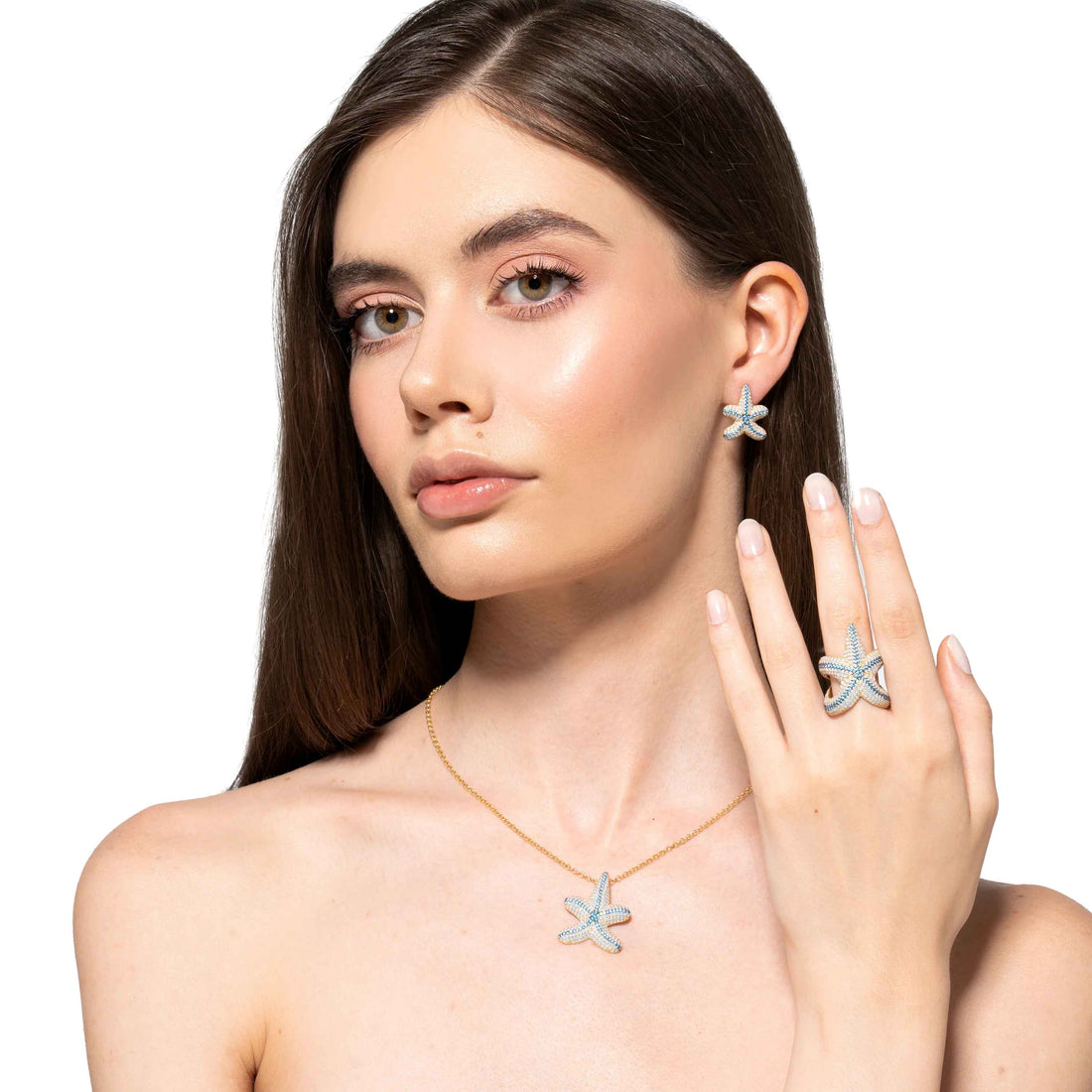 Collana Donna Sogni Argento 925 Dorato Stella Marina Zirconi Colorati CL104GOA