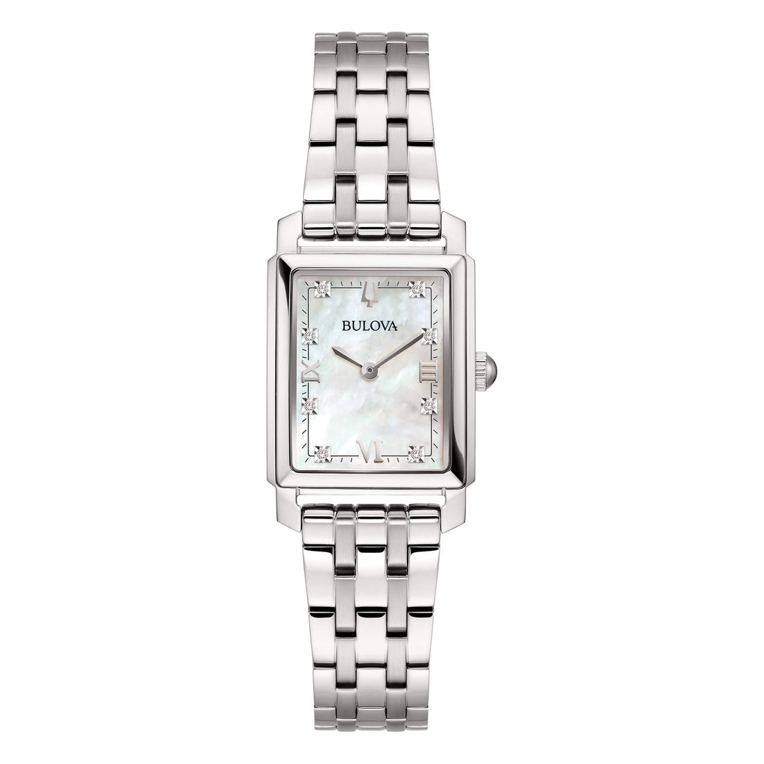Orologio Donna Bulova Quarzo Sutton Tank Acciaio Madreperla Diamanti 96P244