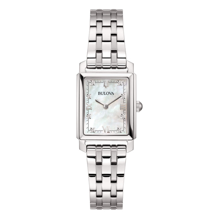 Orologio Donna Bulova Quarzo Sutton Tank Acciaio Madreperla Diamanti 96P244