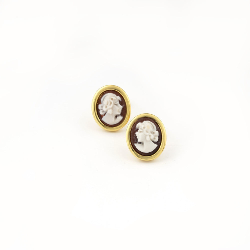 Orecchini Donna Cameo Italiano Argento Rosè 925 Donna Incisa Cammeo Marrone O21S-R