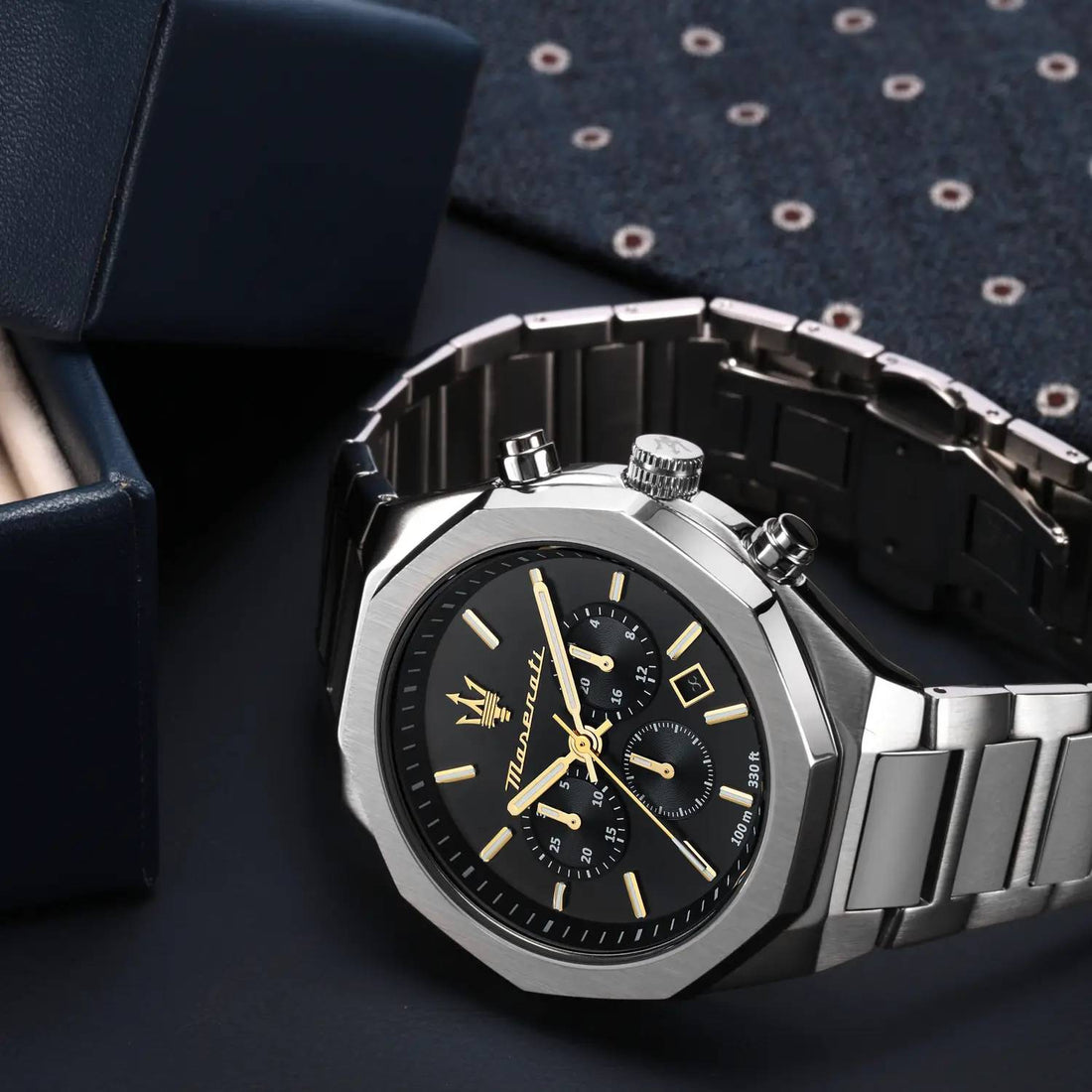 Orologio Uomo Maserati Acciaio Cronografo Quarzo Nero Indici Dorati R8873642010
