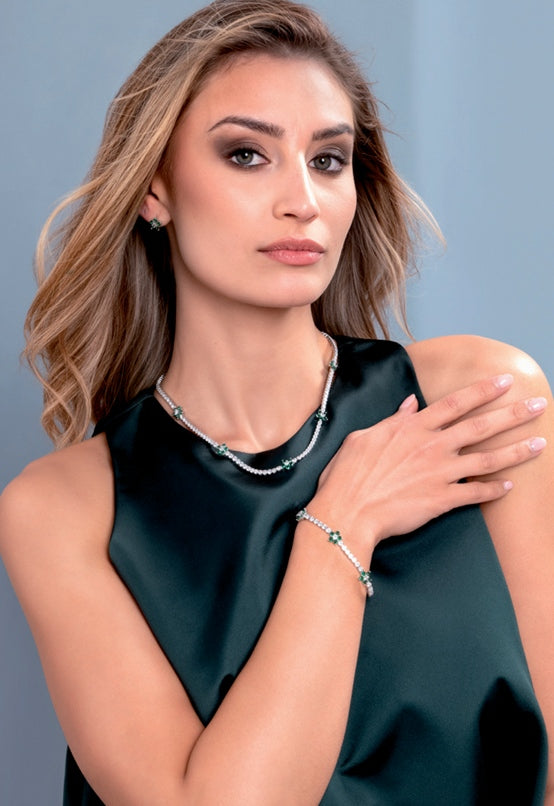 Collana Donna Ottaviani Tennis Girocollo Zirconi Bianchi Verdi 501126C