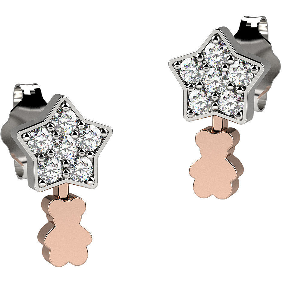 Orecchini Bambino Nanàn Argento 925 Stella Zirconata Pendente Orso Rosa NAN0211