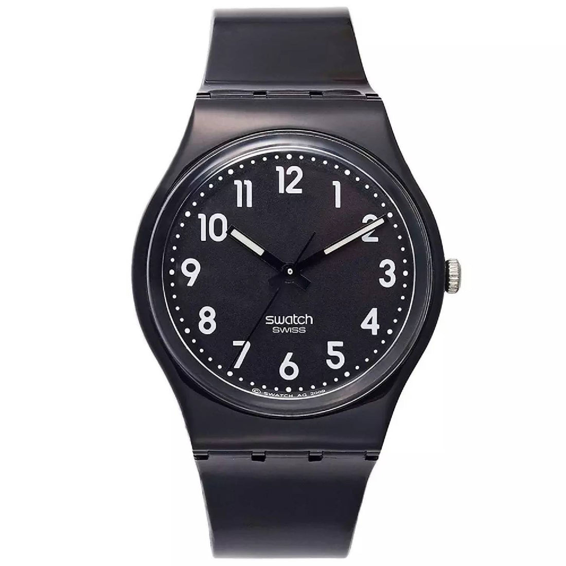 Orologio Uomo Gomma Resina Swatch Quarzo Solo Tempo Nero Numeri GB247T