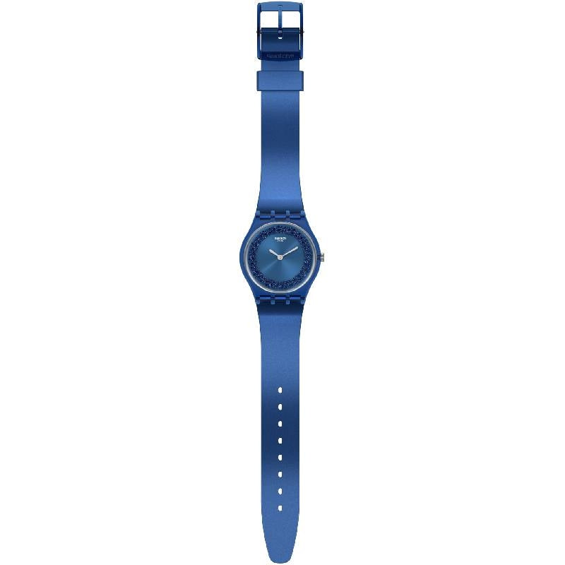 Orologio Donna Gomma Resina Swatch Quarzo Solo Tempo Glitter Sideral Blue GN269