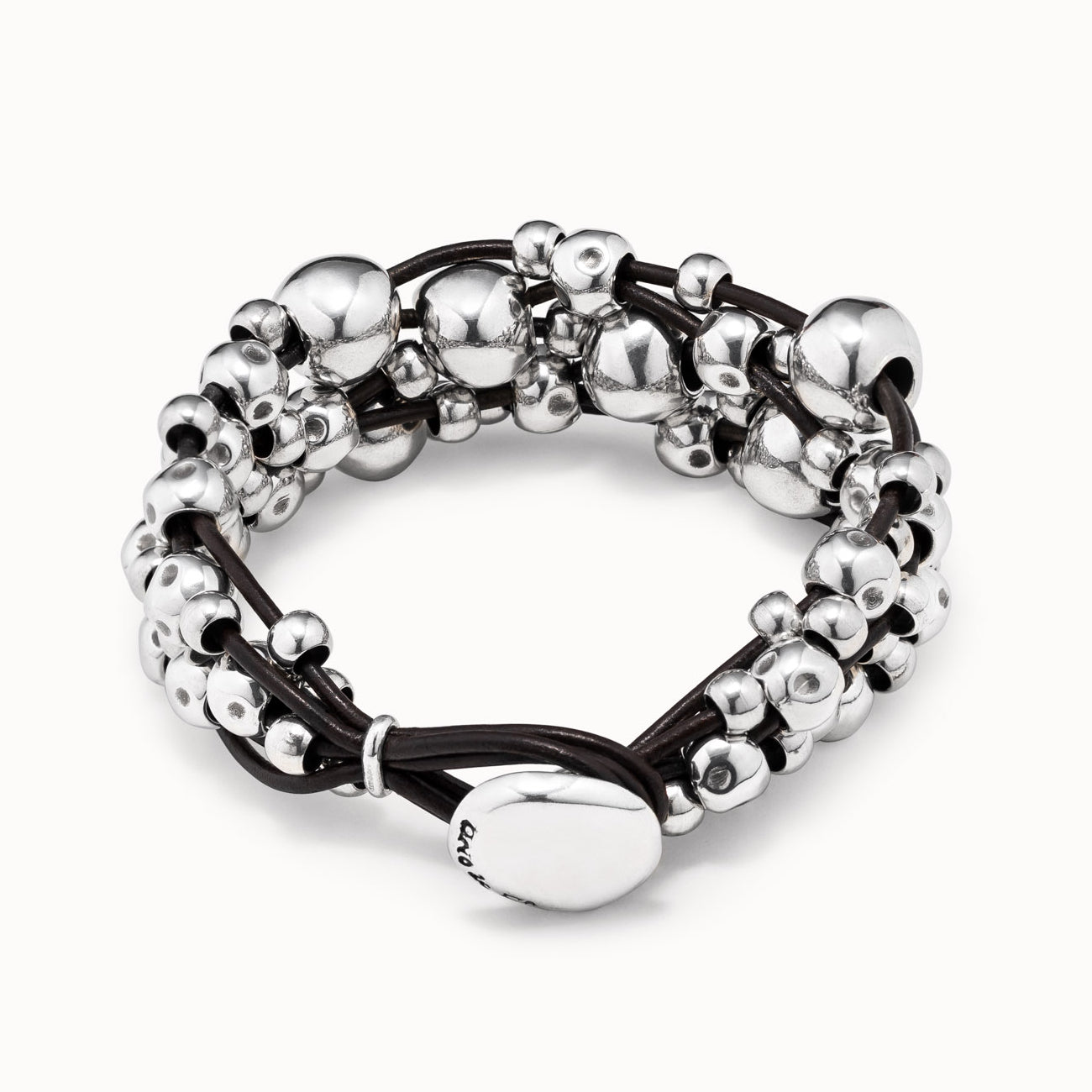 Bracciale Donna Uno de 50 Biglie Lucide Cuoio Multifilo PUL1861MTLMAROM