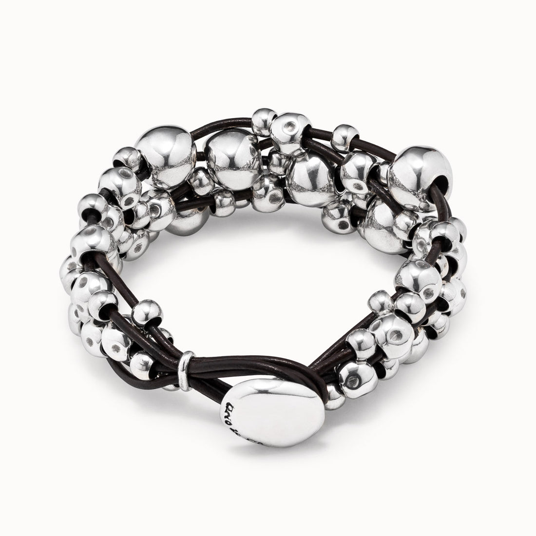 Bracciale Donna Uno de 50 Biglie Lucide Cuoio Multifilo PUL1861MTLMAROM