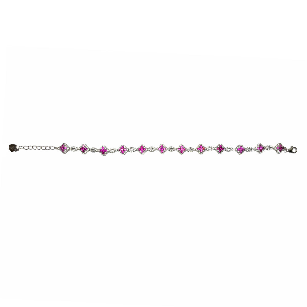 Bracciale Unisex Re Mida Tennis Argento Quadrifoglio Zirconi Rossi Bianchi Tennis-11