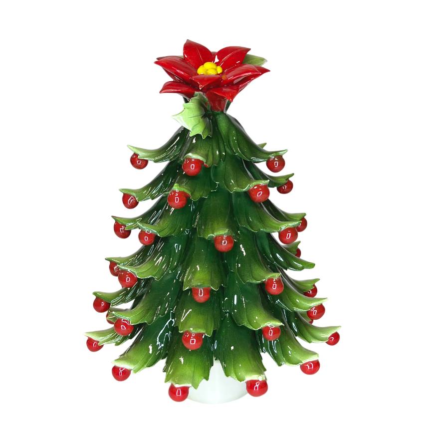 Albero di Natale Capodimonte Verde Palline Rosse Stella Di Natale 25cm CAP25