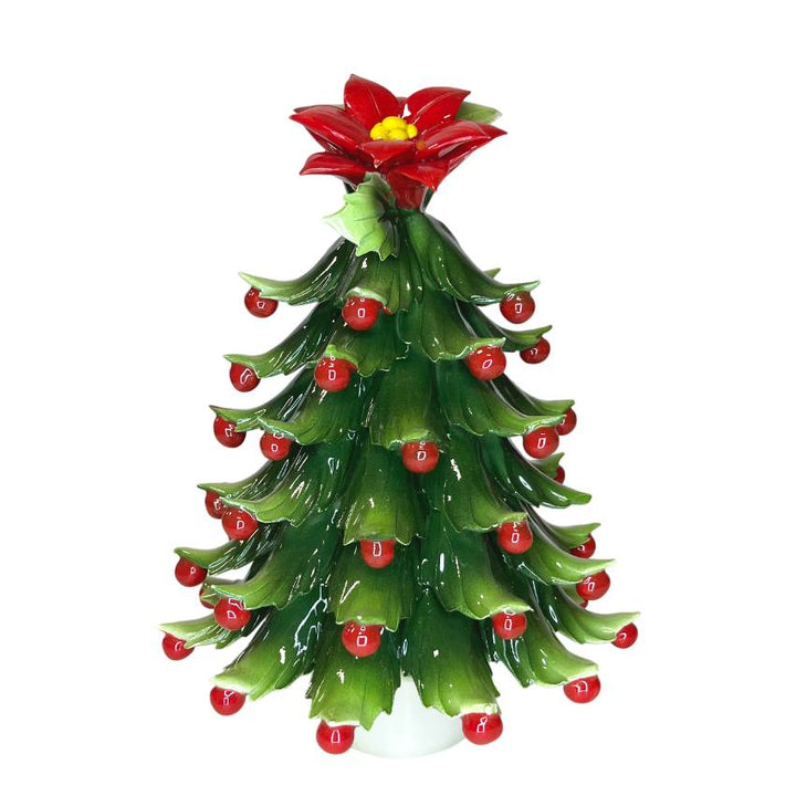 Albero di Natale Capodimonte Verde Palline Rosse Stella Di Natale 25cm CAP25