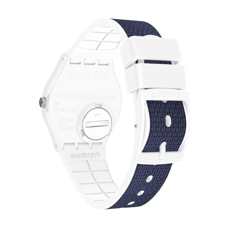 Orologio Unisex Bambino Swatch Blu Tessuto Navy Light Bianco Quarzo GW715