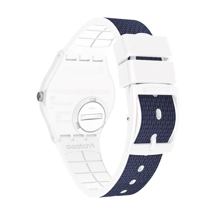 Orologio Unisex Bambino Swatch Blu Tessuto Navy Light Bianco Quarzo GW715