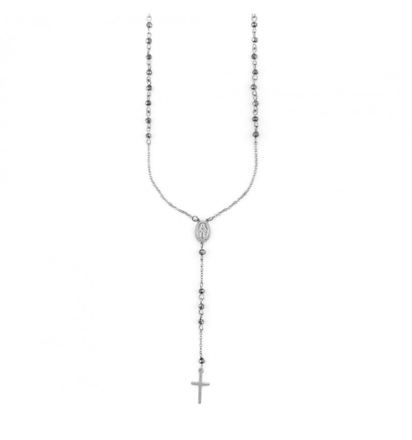 Collana Uomo 4US Cesare Paciotti Rosario Acciaio Biglie Nere 4UCL7351