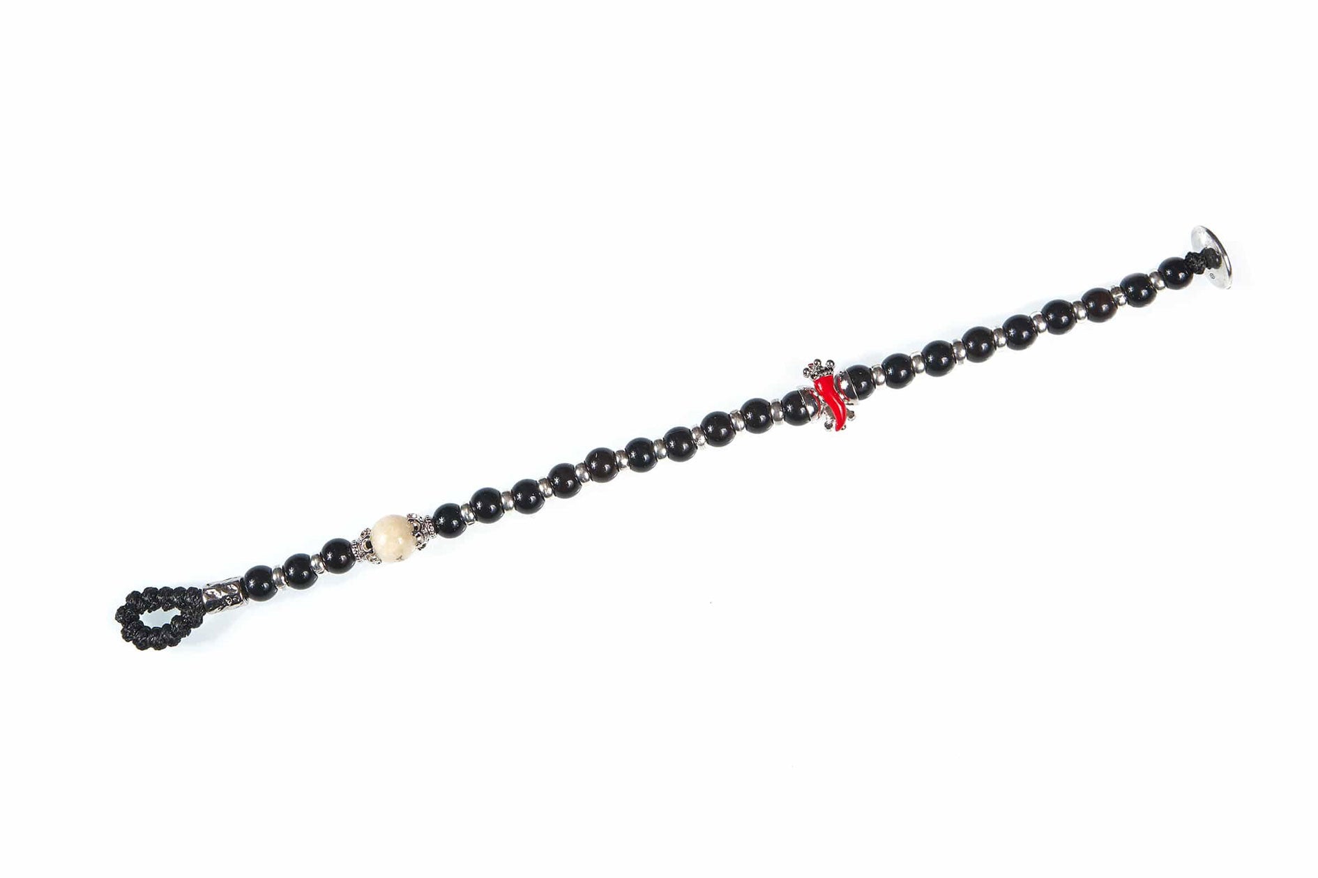 Bracciale Unisex Gerba Argento 925 Pietre Nere Sfaccettate Corno Rosso HORN16