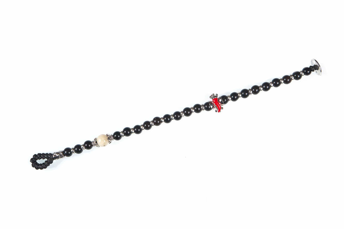 Bracciale Unisex Gerba Argento 925 Pietre Nere Sfaccettate Corno Rosso HORN16