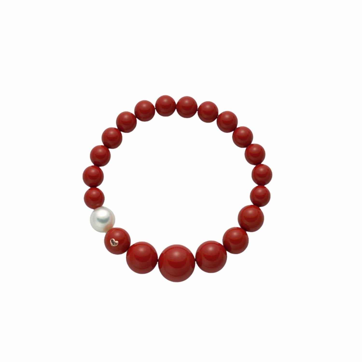 Bracciale Donna Elastico Miluna Agglomerato Corallo Rosso Perla Scalare PBR1802